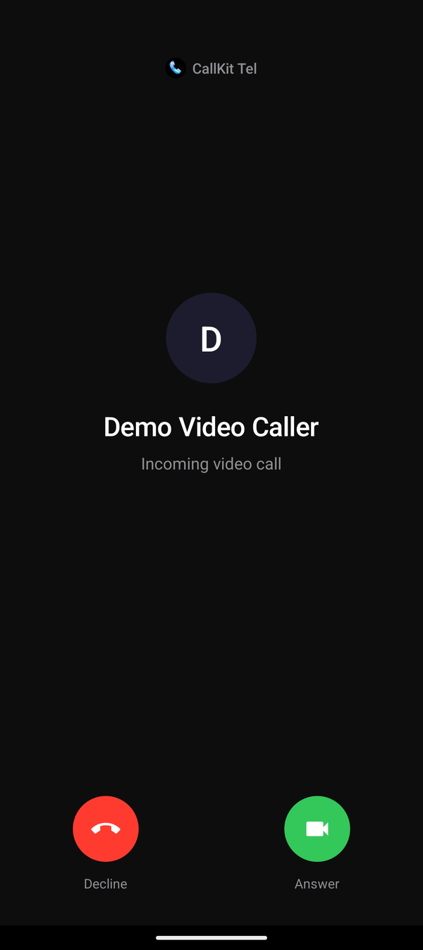 Incoming (full screen) on Android — expo-callkit-telecom demo
